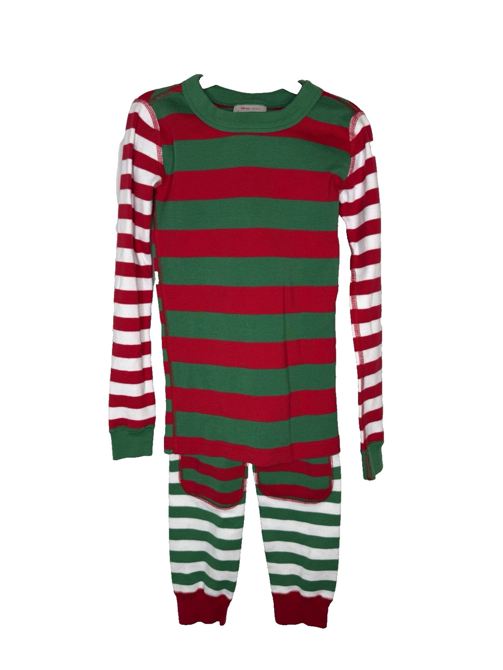Hanna Anderson Children’s Pajama Set Size 6-7 Red Green White Stripe